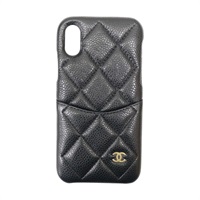 黑色 荔枝紋 牛皮 iphone X/XS 手機殼【CHANEL 香奈兒】 A83565