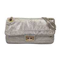 銀色 沖孔牛皮 2.55 肩背包 無卡【CHANEL 香奈兒】