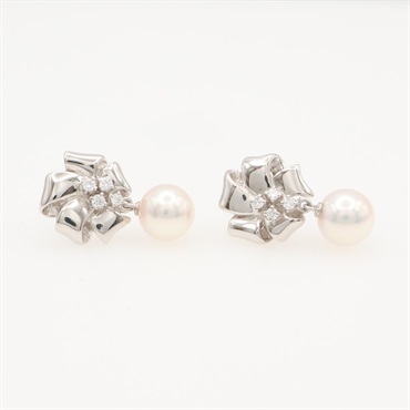 18K白金 珍珠 鑽石 pearl pierced 針式耳環【MIKIMOTO 御木本】