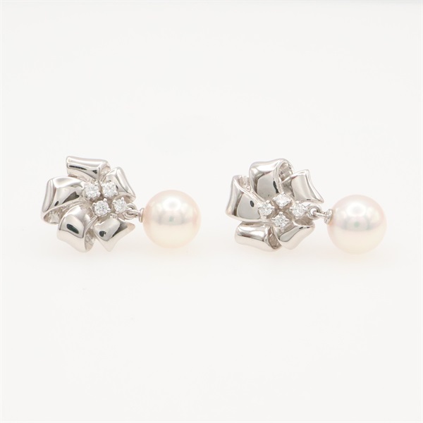 18K白金 珍珠 鑽石 pearl pierced 針式耳環【MIKIMOTO 御木本】