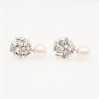 18K白金 珍珠 鑽石 pearl pierced 針式耳環【MIKIMOTO 御木本】
