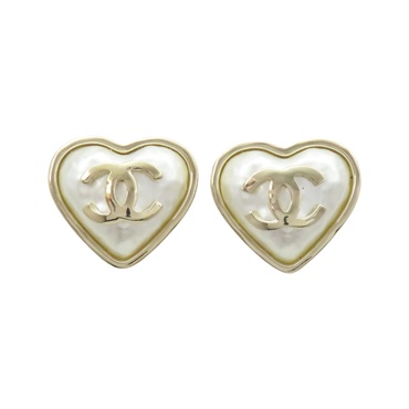 金色 鍍金 珍珠 heart pierced earrings 耳環【CHANEL 香奈兒】 AB7530