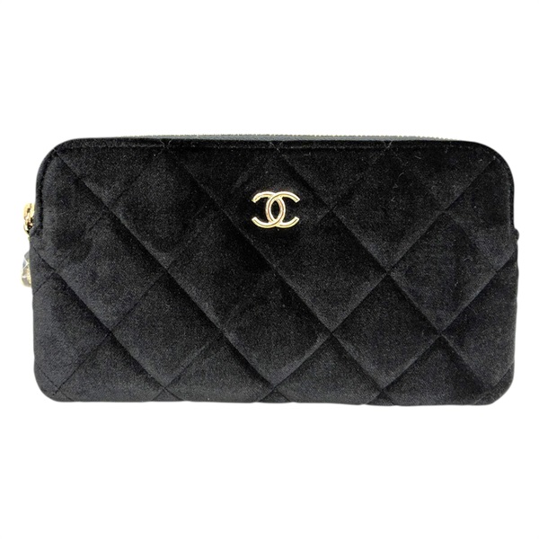 黑色 菱格紋 絲絨布 velor poach 化妝包【CHANEL 香奈兒】 CD0137