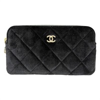 黑色 菱格紋 絲絨布 velor poach 化妝包【CHANEL 香奈兒】 CD0137