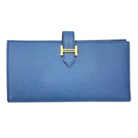 扎染藍 Chevre 皮革 Bearn Soufflet 兩折長夾 X刻【HERMES 愛馬仕】 H039078CC