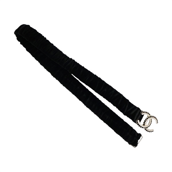 黑色 絨毛布 CC Belt 腰帶【CHANEL 香奈兒】