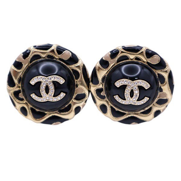 黑金 金屬 圓形 CC Round 針式耳環【CHANEL 香奈兒】