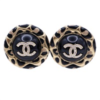 黑金 金屬 圓形 CC Round 針式耳環【CHANEL 香奈兒】