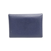 藍寶石藍 EPSON牛皮  calviduo verso 名片夾 U刻 銀扣【HERMES 愛馬仕】 H083038CK
