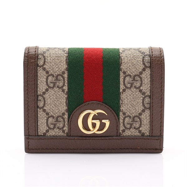棕色 GG帆布 牛皮 扣式短夾【GUCCI 古馳】 523155