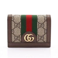 棕色 GG帆布 牛皮 扣式短夾【GUCCI 古馳】 523155