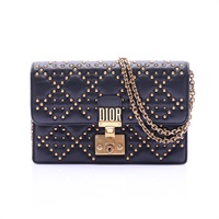 黑色 Cannage 籐格紋 羊皮 Studded Dioraddict Flap 肩背包【Dior 迪奧 】