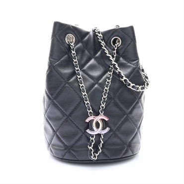 黑色 菱格紋 羊皮 CC Drawstring 鍊帶 水桶包 肩背包【CHANEL 香奈兒】
