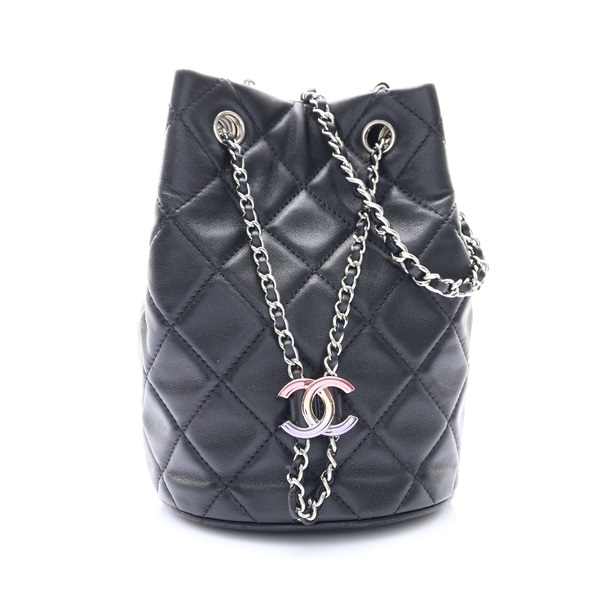 黑色 菱格紋 羊皮 CC Drawstring 鍊帶 水桶包 肩背包【CHANEL 香奈兒】