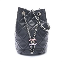 黑色 菱格紋 羊皮 CC Drawstring 鍊帶 水桶包 肩背包【CHANEL 香奈兒】