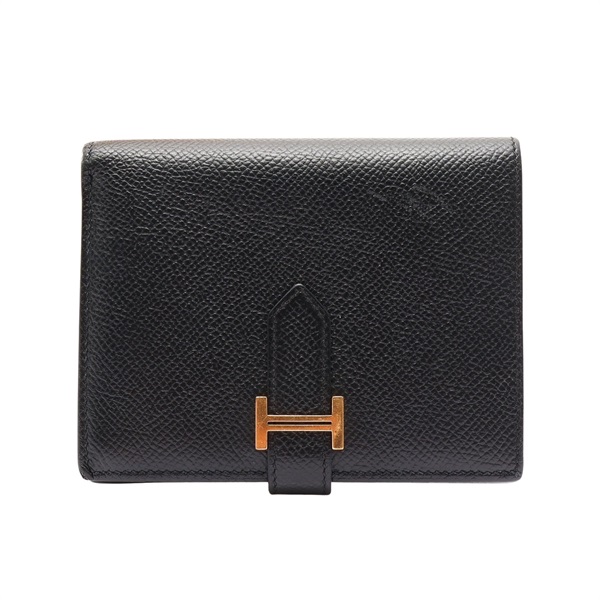 黑色 Epsom 牛皮 Bearn Compact 二折短夾 Z刻 金釦【HERMES 愛馬仕】 H039790CC
