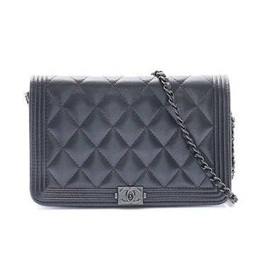 黑色 菱格紋 羊皮 So Black Boy Wallet On Chain WOC 鍊帶 肩背包【CHANEL 香奈兒】 AP1117