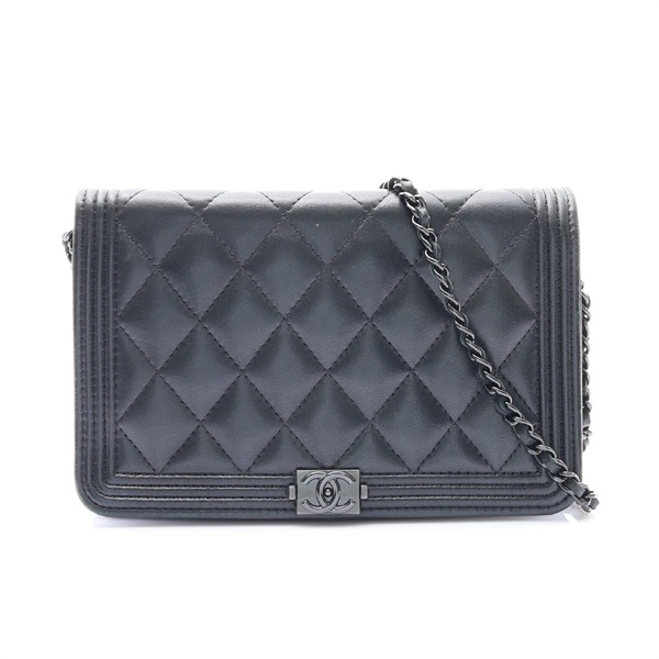 黑色 菱格紋 羊皮 So Black Boy Wallet On Chain WOC 鍊帶 肩背包【CHANEL 香奈兒】 AP1117