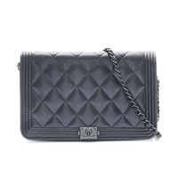 黑色 菱格紋 羊皮 So Black Boy Wallet On Chain WOC 鍊帶 肩背包【CHANEL 香奈兒】 AP1117