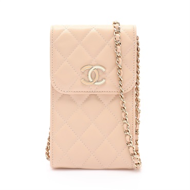 粉膚色羊皮 Phone 鍊帶 肩背包【CHANEL 香奈兒】