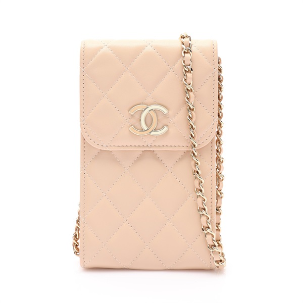 粉膚色羊皮 Phone 鍊帶 肩背包【CHANEL 香奈兒】