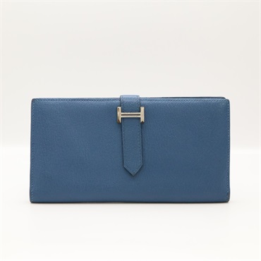 扎染藍 Chevre山羊皮 Bearn Soufflet 兩折長夾 X刻【HERMES 愛馬仕】 H039785CK