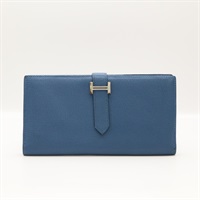 扎染藍 Chevre 山羊皮 Bearn 兩折長夾 X刻 銀釦【HERMES 愛馬仕】 H039785CK