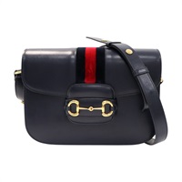 深藍色 皮革 Horsebit 1955 肩背包【GUCCI 古馳】 602204