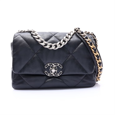 黑色 羊皮 19 口蓋 鍊帶 兩用包【CHANEL 香奈兒】 AS1160