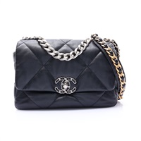 黑色 羊皮 19 口蓋 鍊帶 兩用包【CHANEL 香奈兒】 AS1160