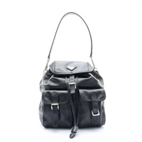 黑色 牛皮 Double Pocket Drawstring 肩背包【PRADA普拉達】