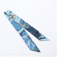 藍色 絲綢 Dans Un Jardin Anglais Twilly 絲巾【HERMES 愛馬仕】