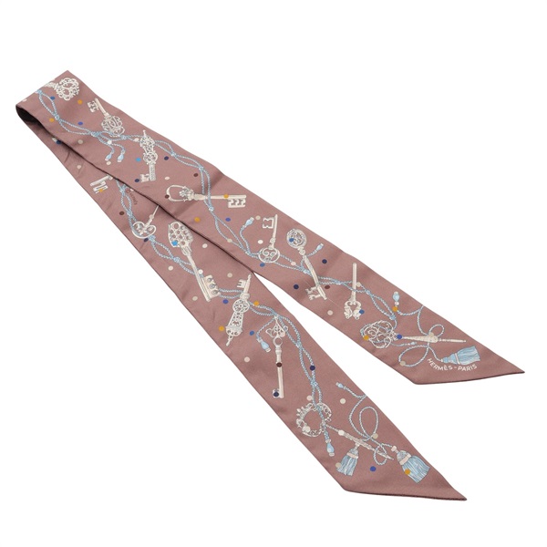棕色 絲綢 Les Cles a Pois Twilly 絲巾【HERMES 愛馬仕】