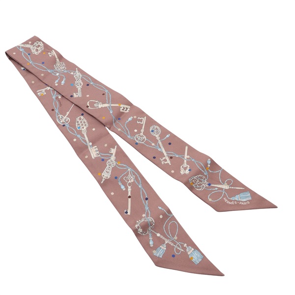 棕色 絲綢 Les Cles a Pois Twilly 絲巾【HERMES 愛馬仕】