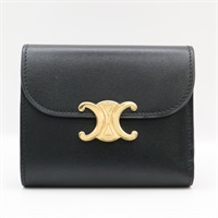 黑色 牛皮 Small Flap Triomphe 釦式三折短夾【CELINE 賽琳】 10D783DPV.38NO