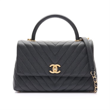 黑色 山形紋牛皮 Coco Handle Flap 兩用包 無卡【CHANEL 香奈兒】 A92991