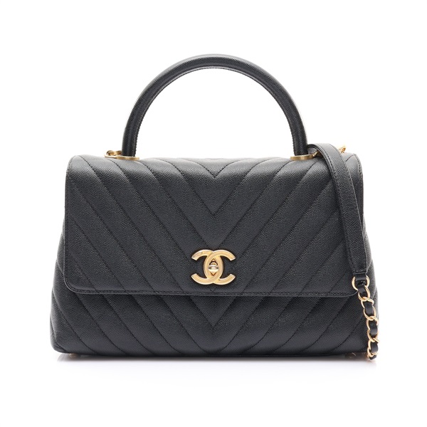 黑色 山形紋牛皮 Coco Handle Flap 兩用包 無卡【CHANEL 香奈兒】 A92991