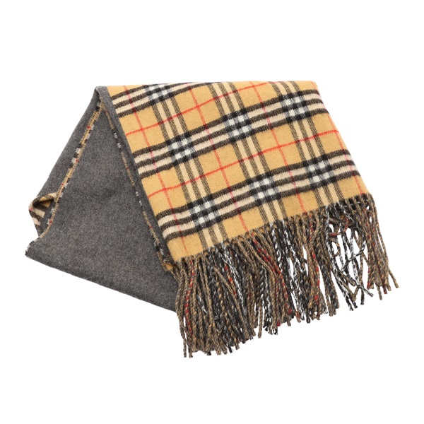 棕色格紋 灰色 喀什米爾 三角圍巾【BURBERRY 巴寶莉】 8007637