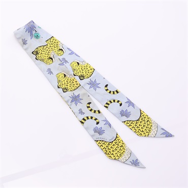 藍色 絲綢 Twilly Scarf Jaguar Motif 絲巾【HERMES 愛馬仕】