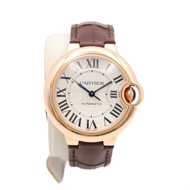 Cartier 卡地亞 Ballon Bleu de Cartier 腕錶 銀色錶盤 18K玫瑰金 鱷魚皮錶帶 W6920097