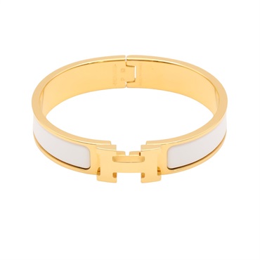 白色琺瑯 金色鍍金 Click H 手環【HERMES 愛馬仕】 H700001F
