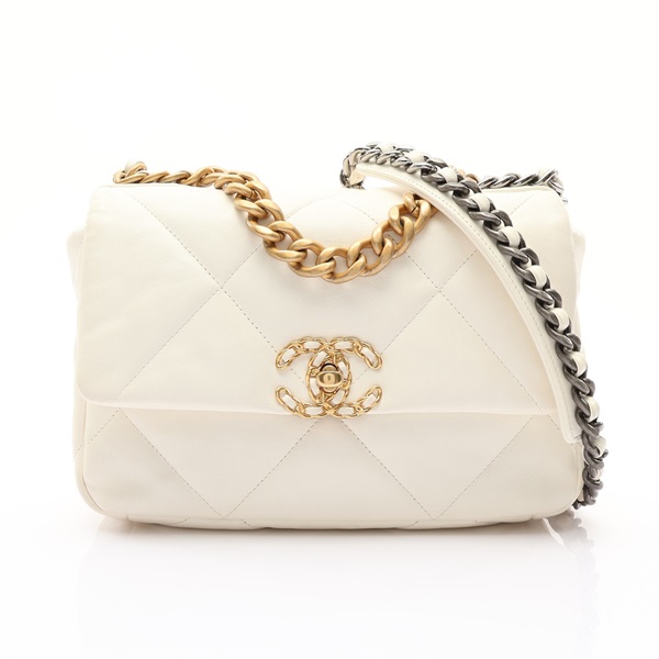 白色 羊皮 CHANEL 19口蓋包 兩用包【CHANEL 香奈兒】 AS1160