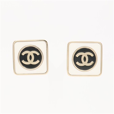 白/黑色漆面 金色鍍金 雙C 耳環【CHANEL 香奈兒】