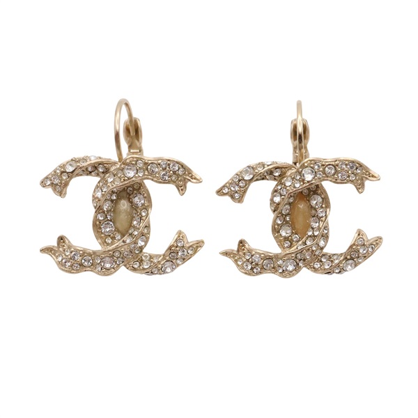 鍍金色 COCO  pierced 水鑽 針式耳環【CHANEL 香奈兒】