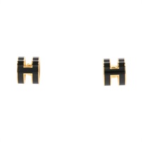黑色琺瑯 金色鍍金 POP H 耳環【HERMES 愛馬仕】