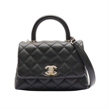 黑色 荔枝紋 牛皮 Mini Coco Handle Flap 兩用包 金釦【CHANEL 香奈兒】 AS2215