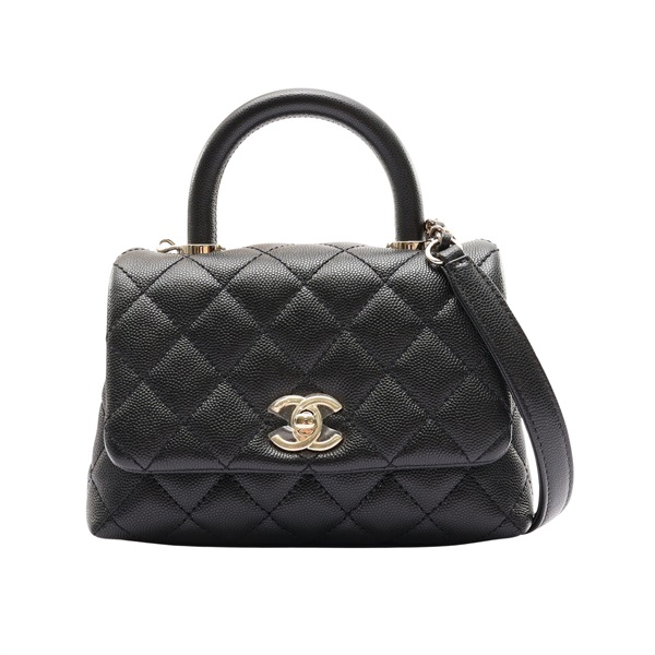 黑色 荔枝紋 牛皮 Mini Coco Handle Flap 兩用包 金釦【CHANEL 香奈兒】 AS2215