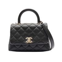 黑色 荔枝紋 牛皮 Mini Coco Handle Flap 兩用包 金釦【CHANEL 香奈兒】 AS2215
