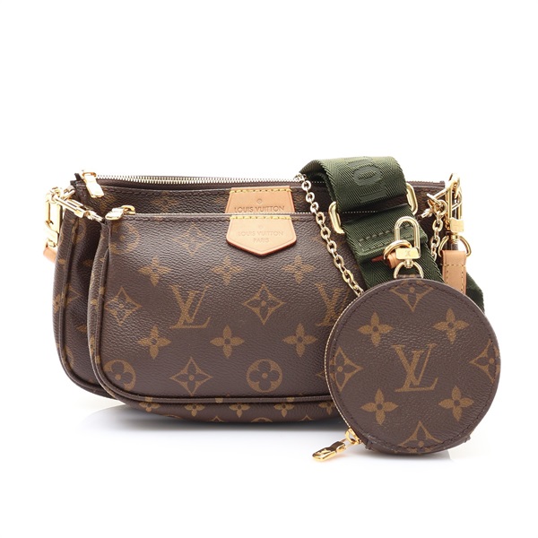 棕/綠色 原花帆布 Multi Pochette Accessoires 肩背包【LOUIS VUITTON LV 路易威登】 M44813