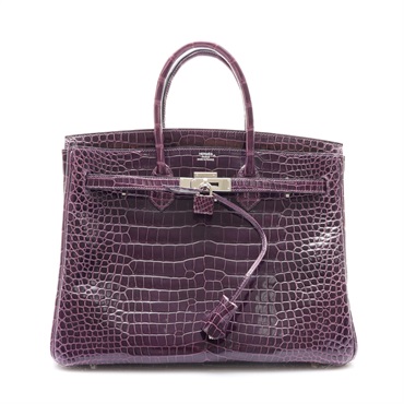 紫水晶亮面 鱷魚皮 Birkin 35 鉑金包 手提包 □N刻 銀釦【HERMES 愛馬仕】
